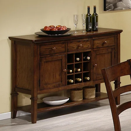 Transitional Three Drawer Dining Sideboard  with Wine  Rack